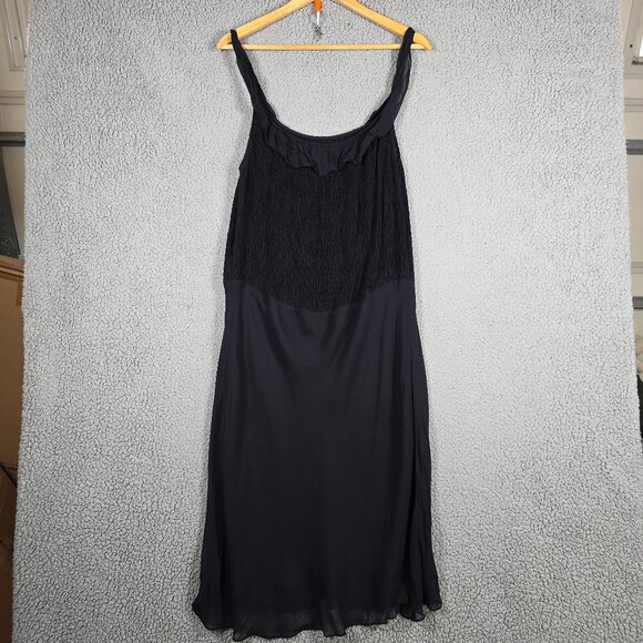 Vintage Ralph Lauren Dress Large Black Smock Overlay Chiffon Witchy Y2K Gothic - Picture 1 of 12